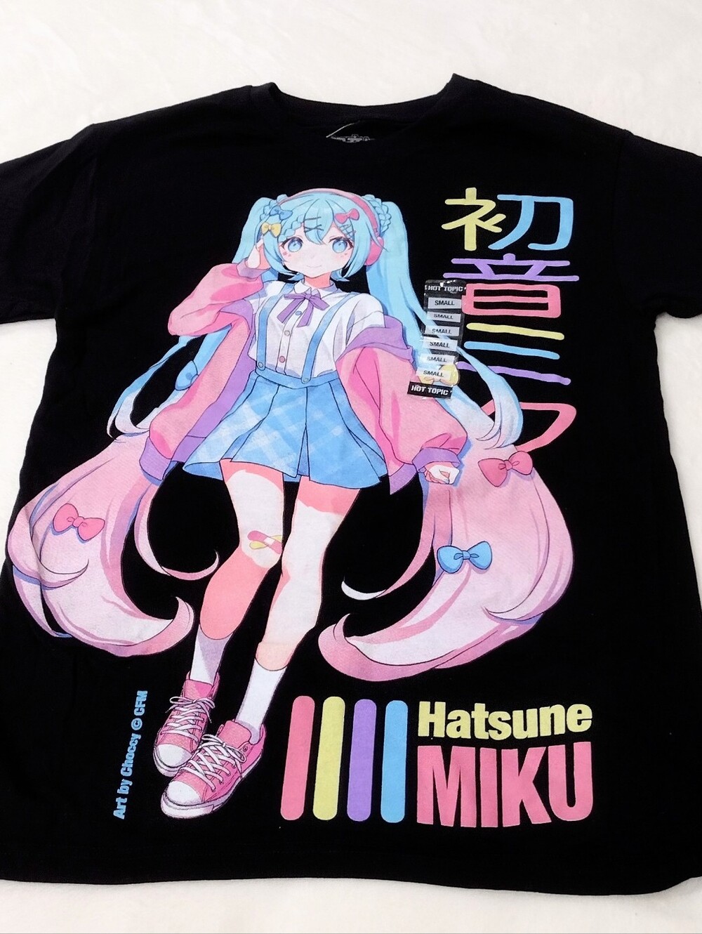 Hatsune Miku Black Graphic Tee with Pink & Blue Character Art